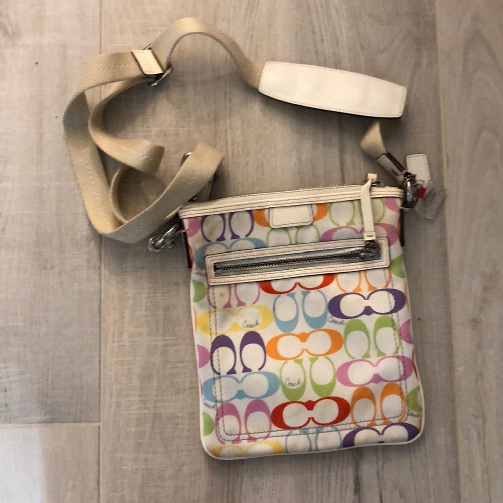 Vintage rainbow coach bag w adjustable strap